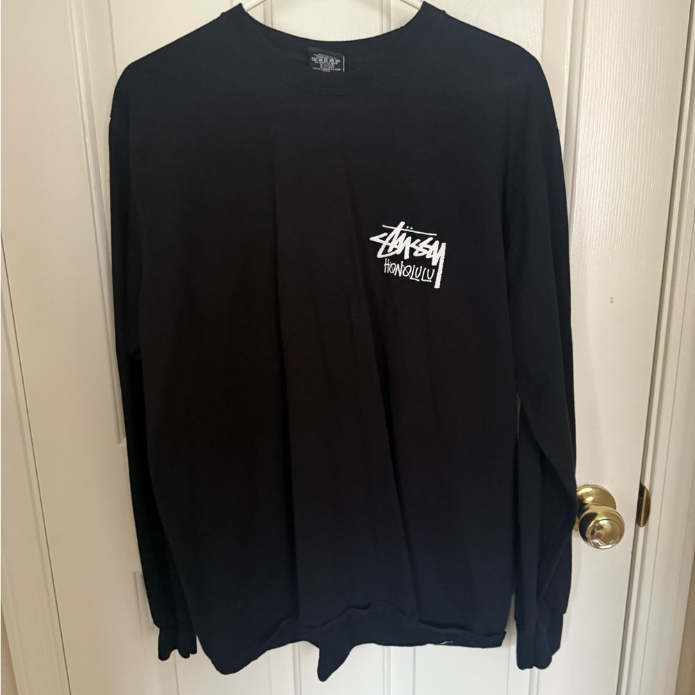 Stussy Black Long Sleeve Tee with White Logo